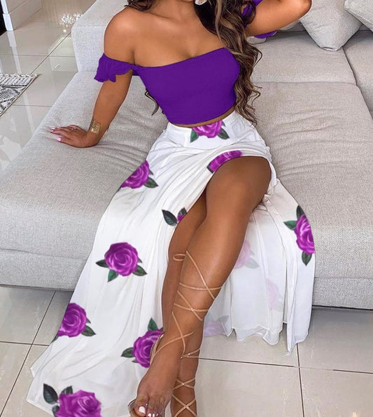 Purple Flower Two Piece Dress