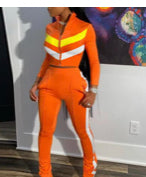 Contrast Paneled Long Sleeves Zip up Top & Pants Set