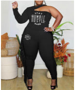 Plus Size Letter Print Halter Top &Tassel Trim Pants Set