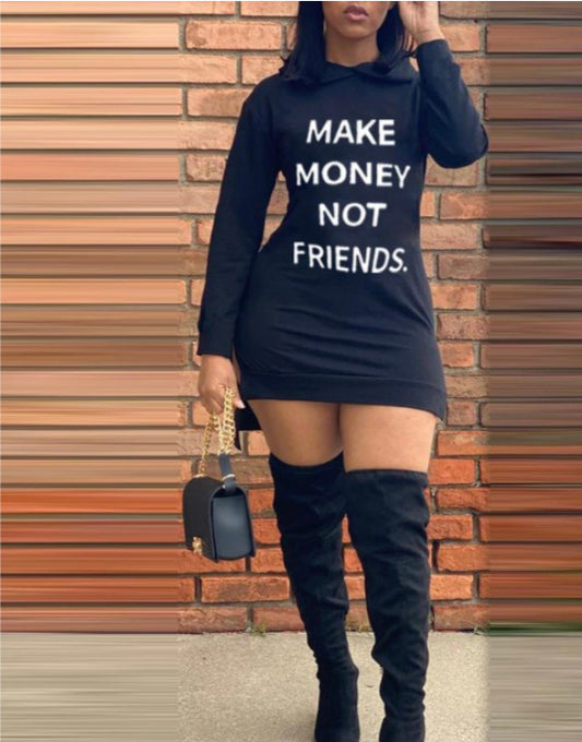 Letter Printed Split Hem Long Sleeve Sweatshirt Dress