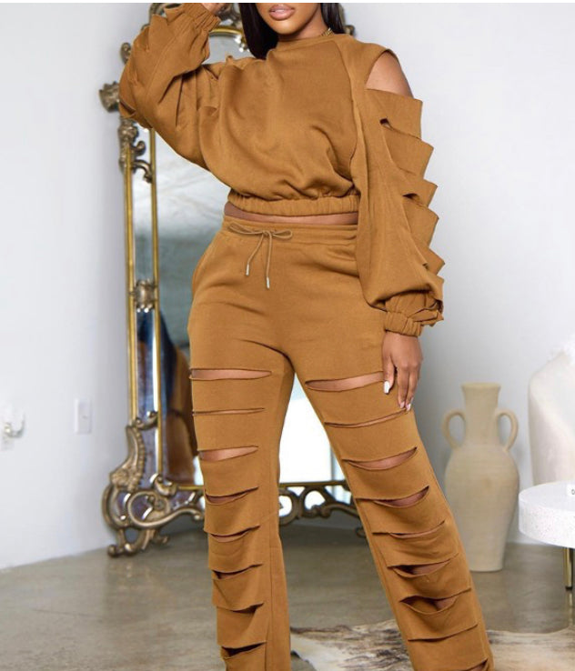 Brown cut up jumpsuit